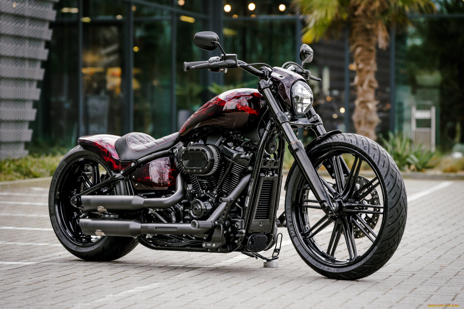 , harley-davidson, softial, brakout, 114, burning, skull, customized, custombikes